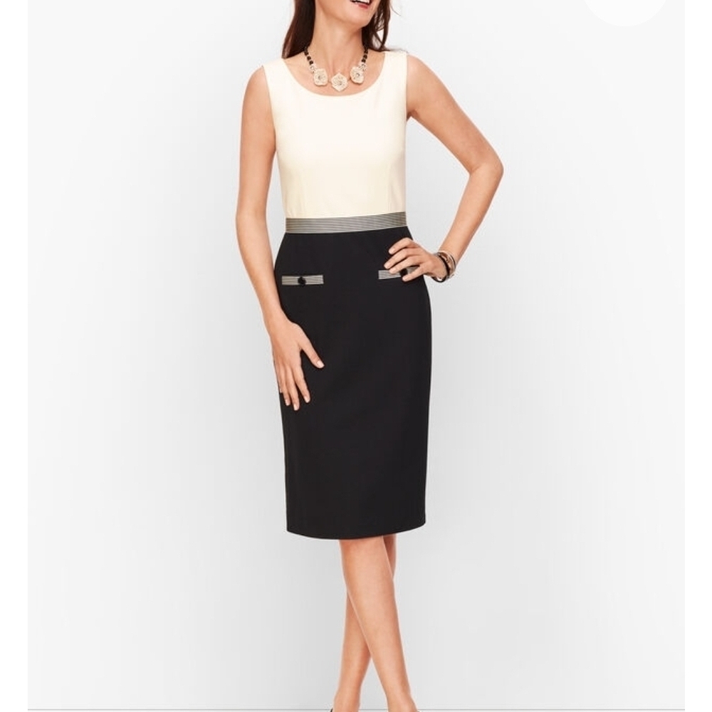 Talbots Black and Cream Pencil Dress Sz 8 New With Tags